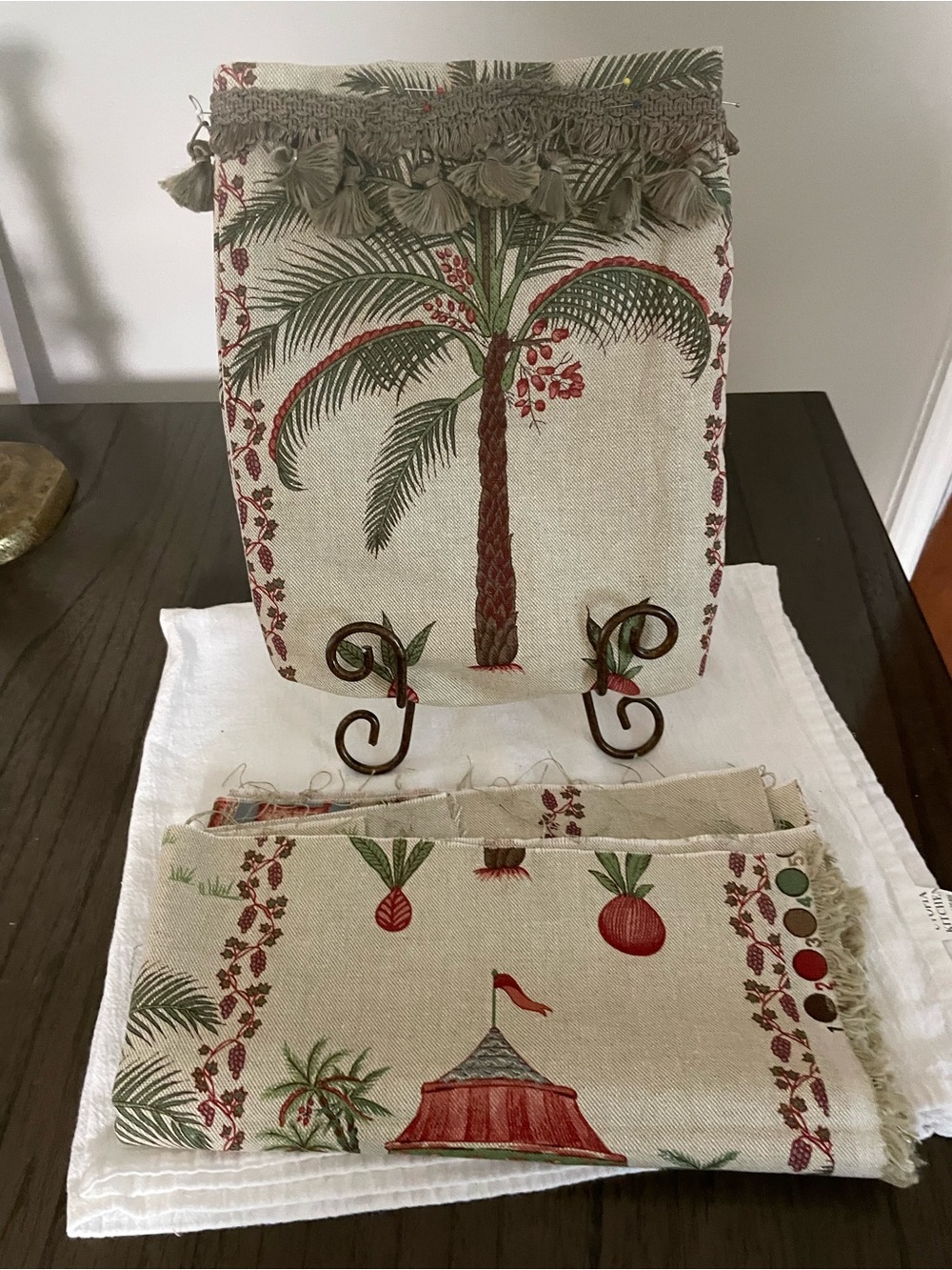Palm Tree fabric project piece and additional fabric complete as a purse